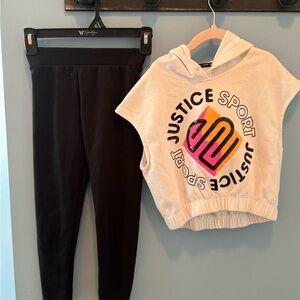 Justice girls  white hoodies, and Black Leggings